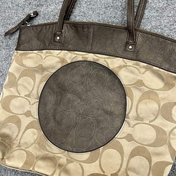 Coach Tote Bag Purse Vintage Jacquard Khaki & Brown - Picture 3 of 9